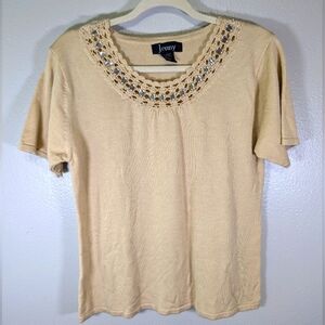 Jenny women's cream top with neck rhinestones size L